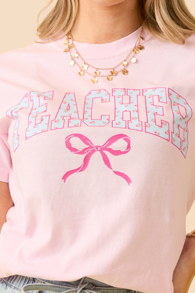 Teacher Block Florals Light Pink Graphic Tee