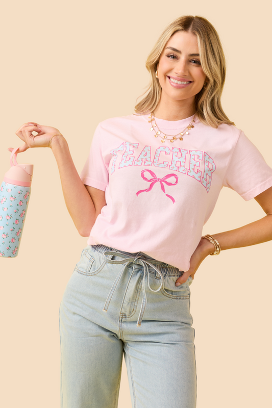 Teacher Block Florals Light Pink Graphic Tee