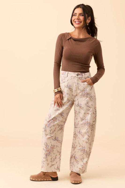 Nadia Brown Ruched Shoulder Top