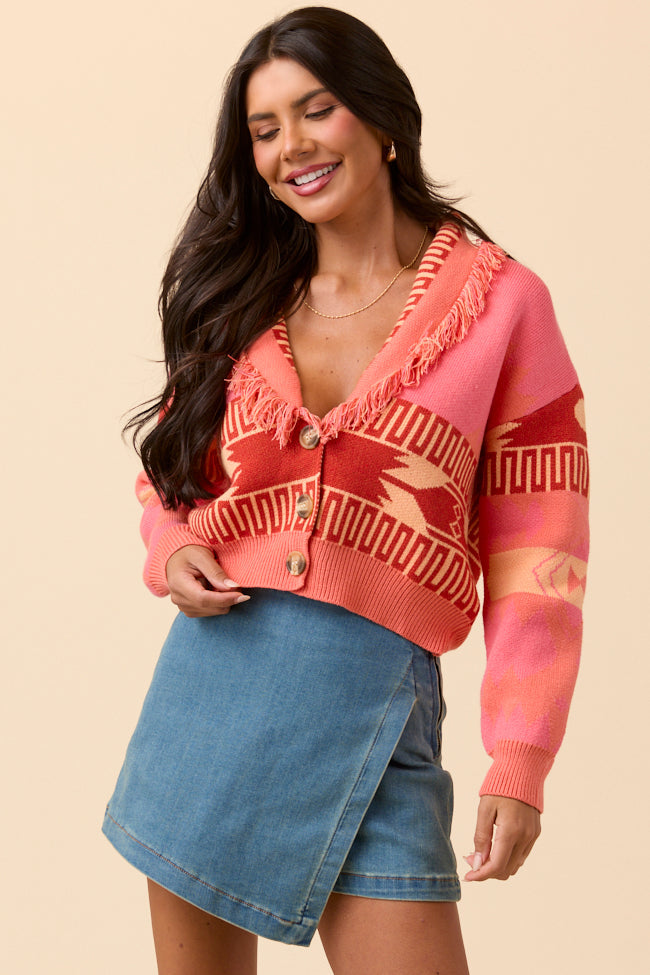 Zendaya Pink Fringe Print Cardigan FINAL SALE