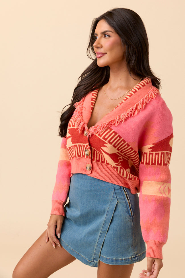Zendaya Pink Fringe Print Cardigan FINAL SALE