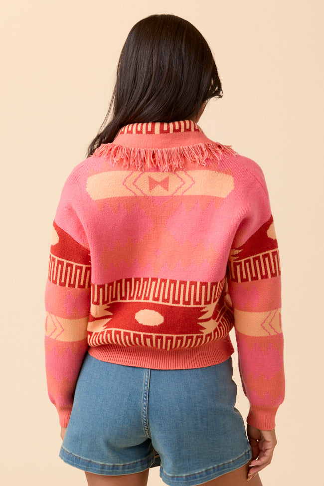 Zendaya Pink Fringe Print Cardigan FINAL SALE