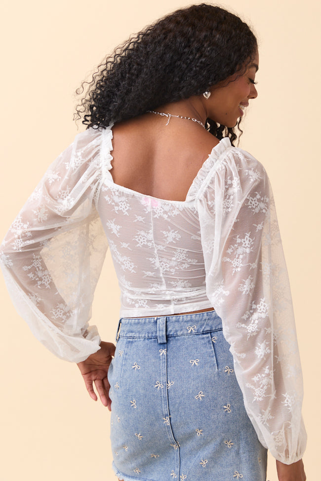 The Lucy Ivory Floral Mesh Ruched Top