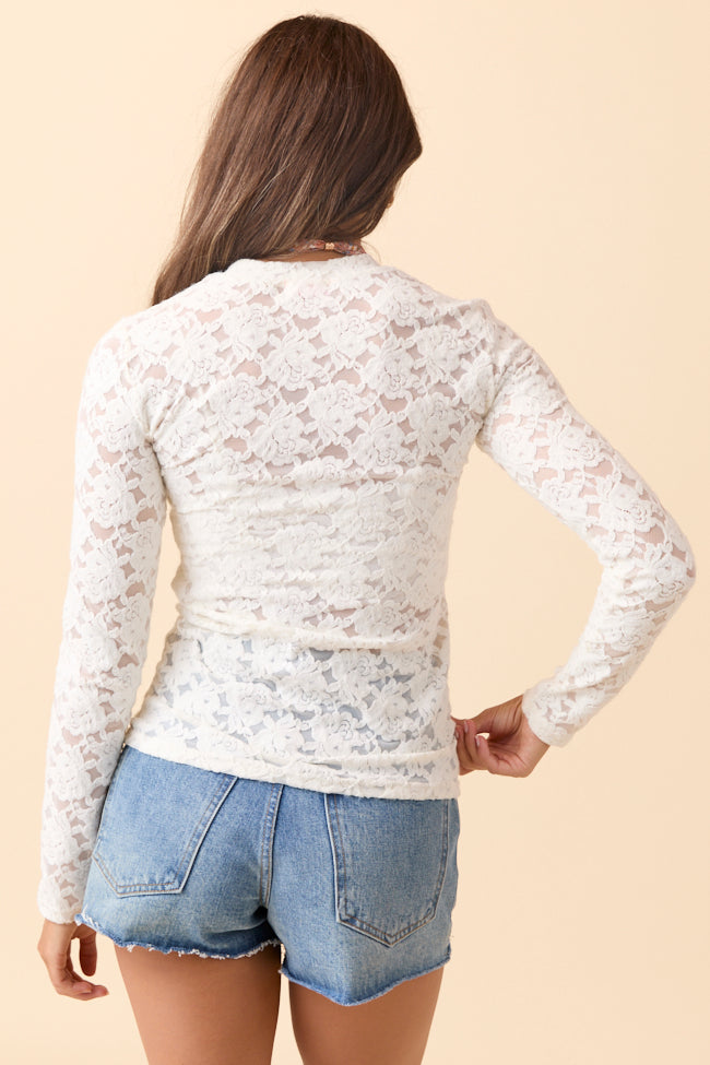 Nicks Long Sleeve Ivory Floral Mesh Crewneck Top