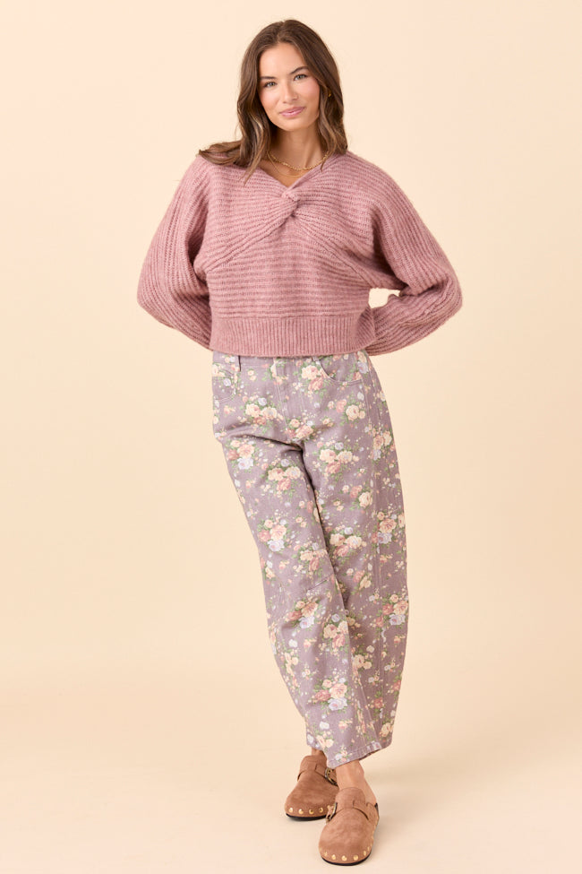 Gisele Front Twist Heathered Light Pink Sweater SALE