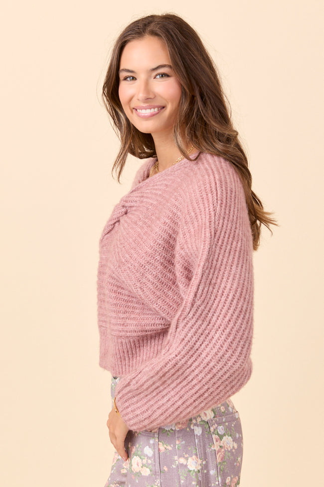 Gisele Front Twist Heathered Light Pink Sweater SALE