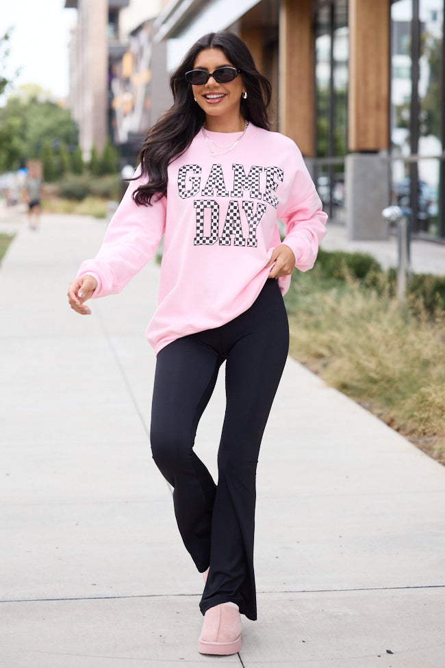 Checkered Game Day Light Pink Graphic Sweatshirt