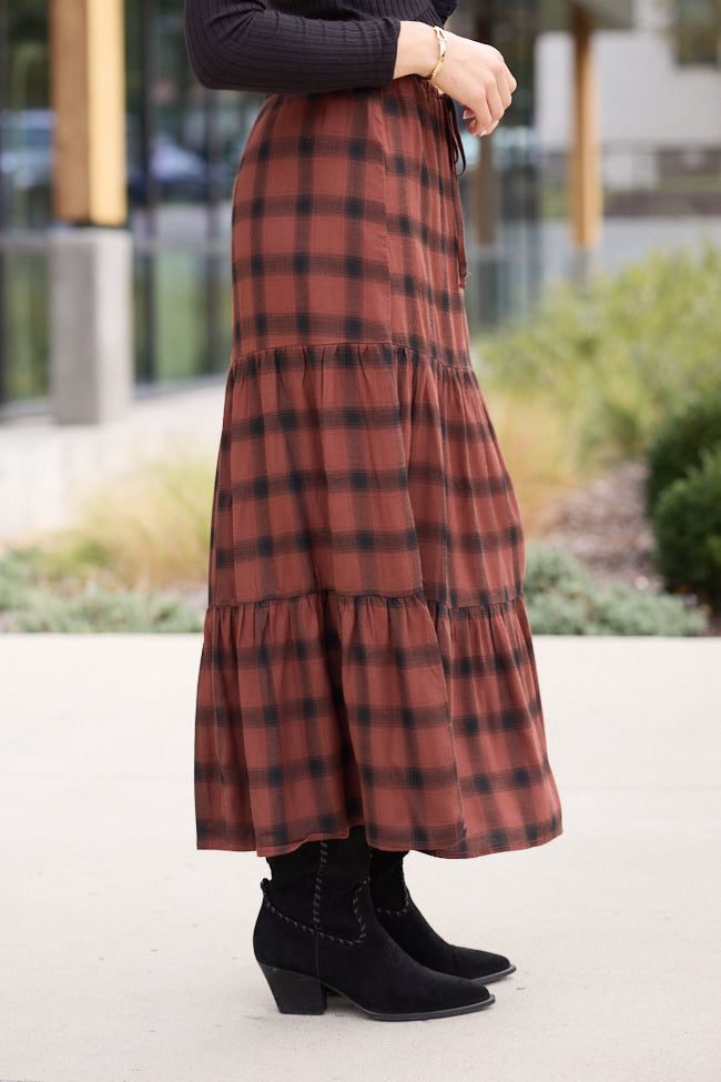 Rena Rust Plaid Midi Skirt