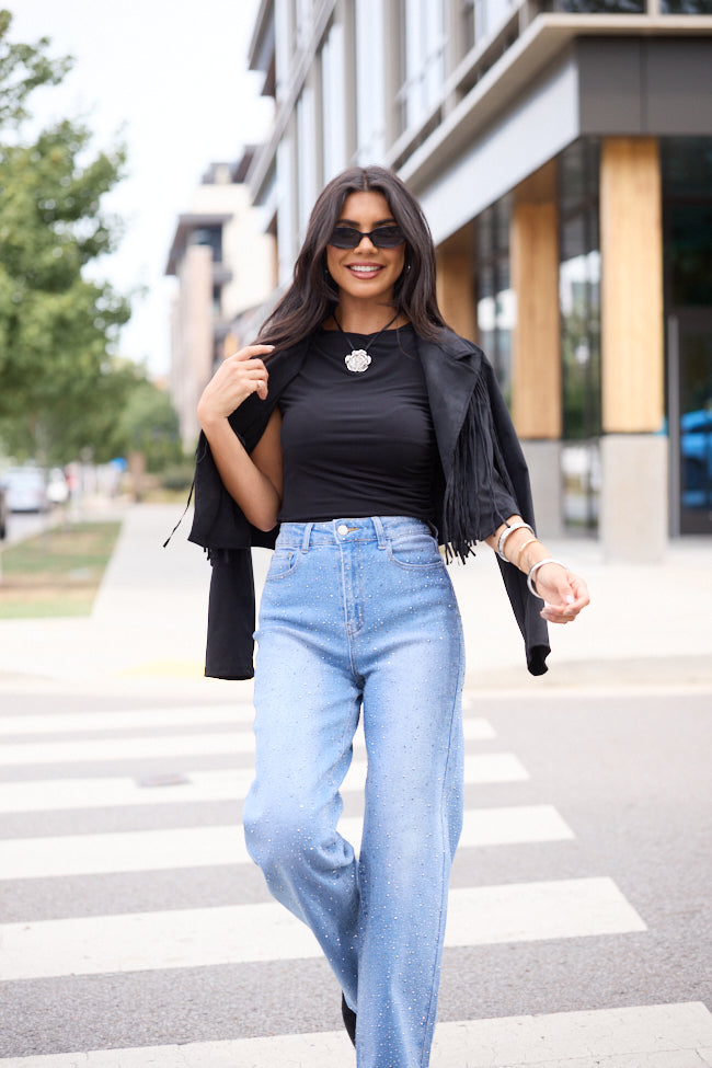 Kelsea Rhinestone Wide Leg Jeans