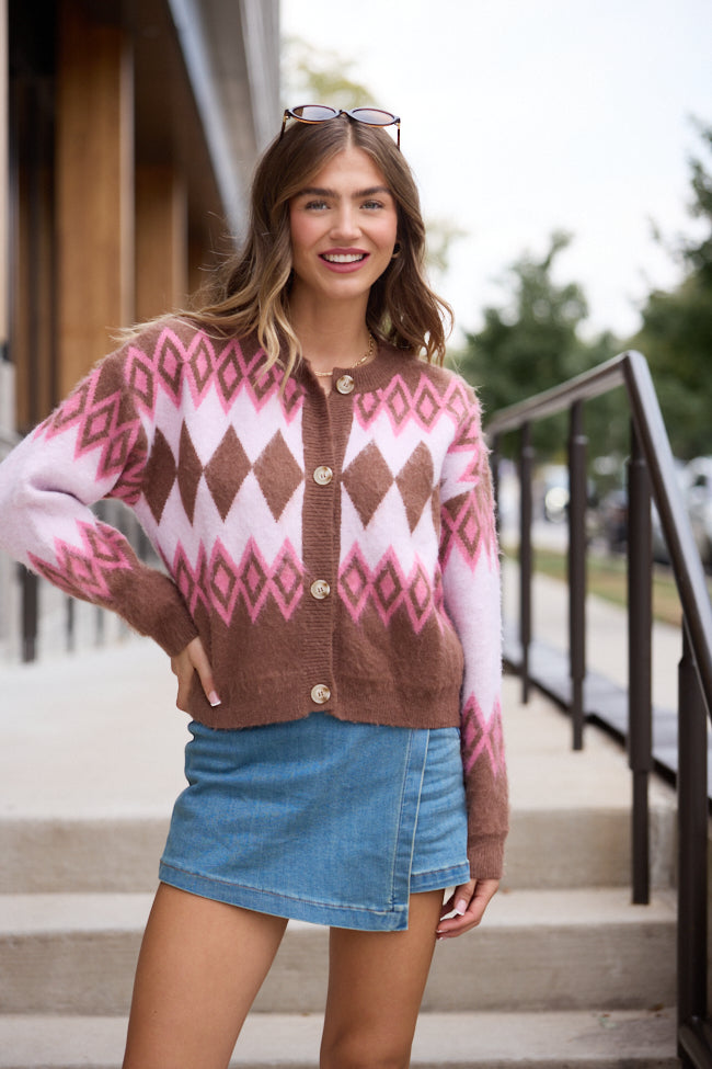 Mary Ellen Brown And Pink Fair Isle Cardigan SALE