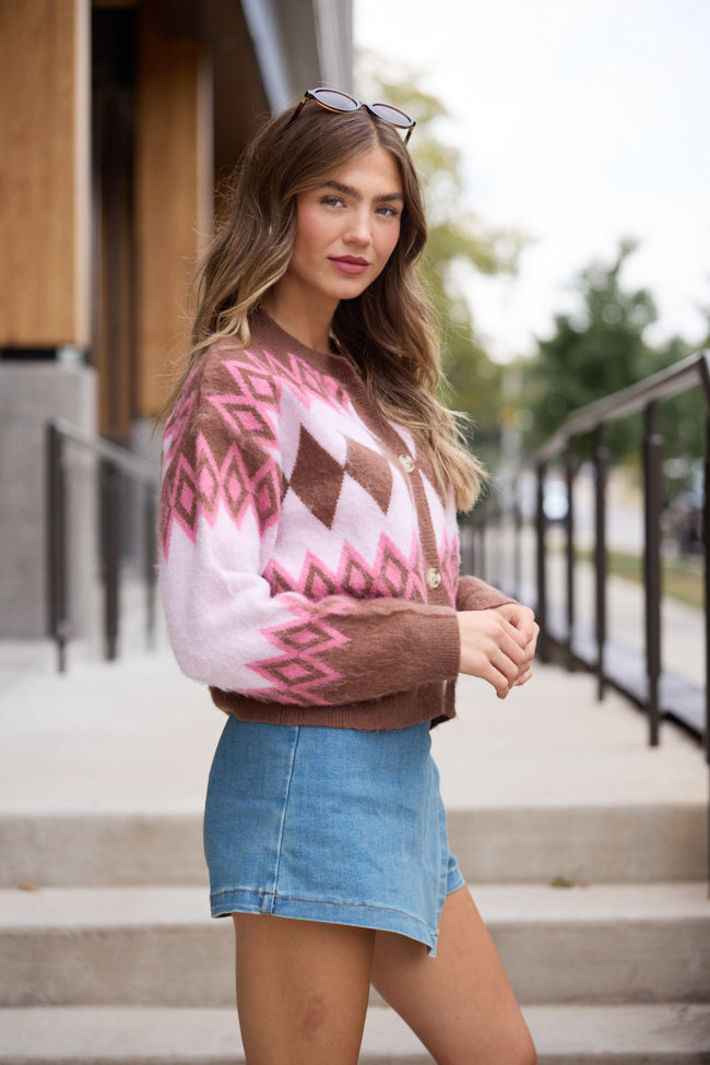 Mary Ellen Brown And Pink Fair Isle Cardigan SALE