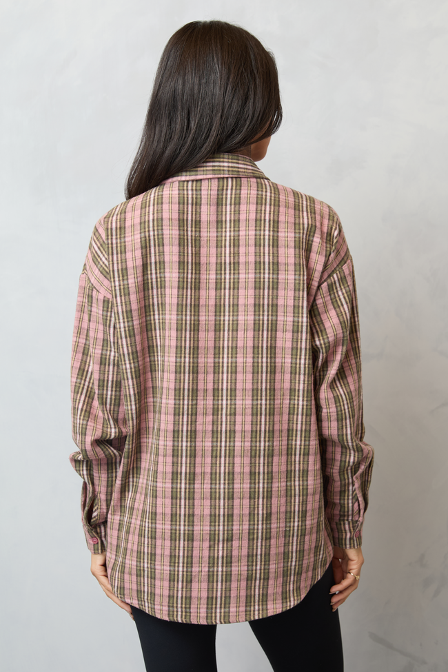 Rory Pink And Green Plaid Flannel Button Down Top SALE