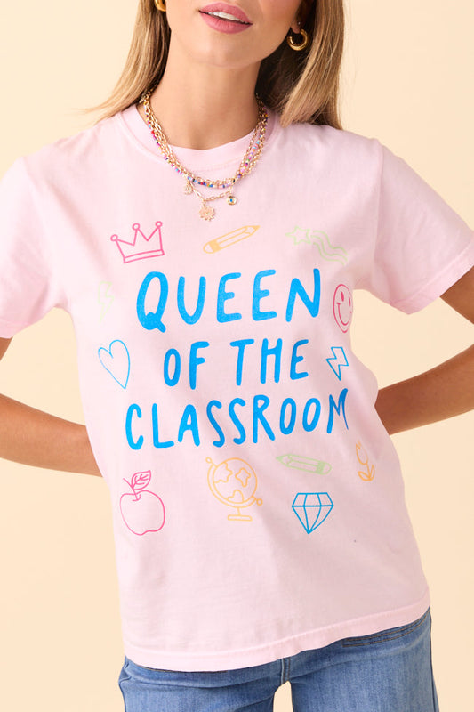 Queen Of The Classroom Light Pink Graphic Tee