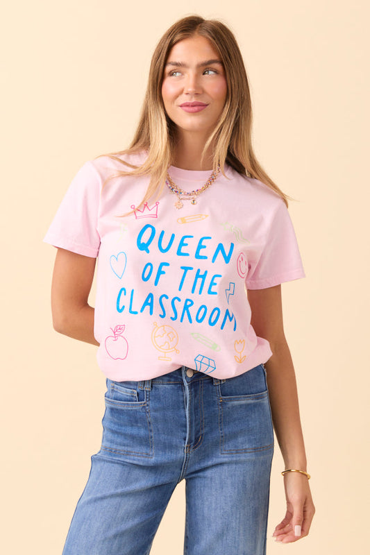 Queen Of The Classroom Light Pink Graphic Tee