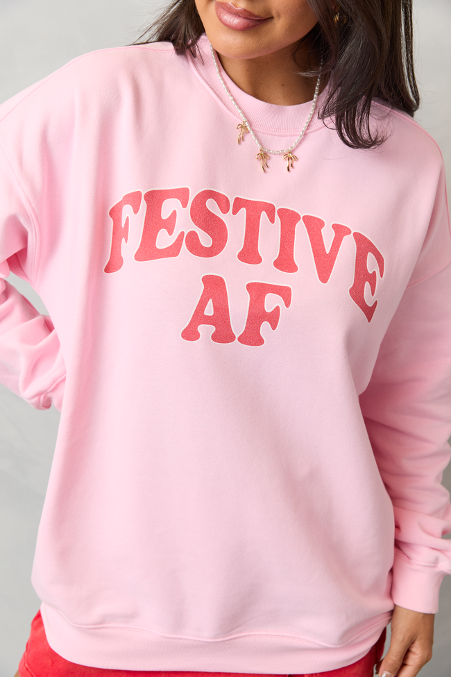 Festive AF Light Pink Graphic Sweatshirt