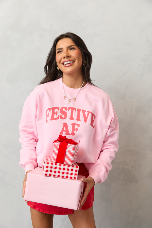 Festive AF Light Pink Graphic Sweatshirt