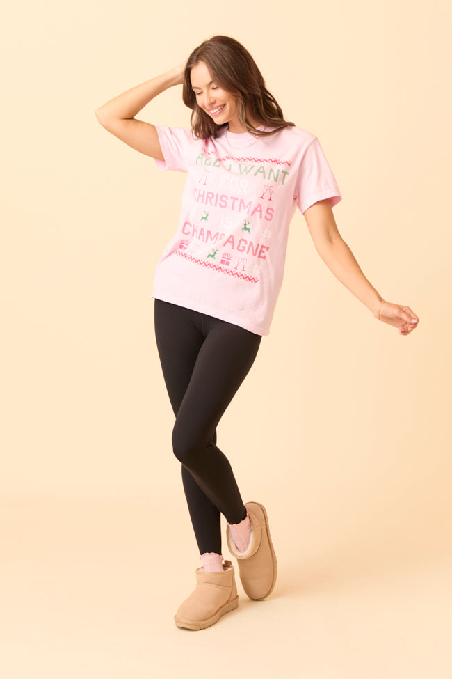 All I Want For Christmas Is Champagne Light Pink Graphic Tee
