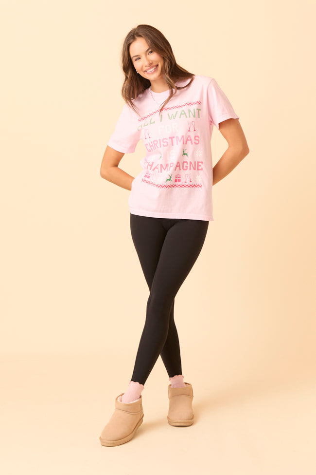 All I Want For Christmas Is Champagne Light Pink Graphic Tee