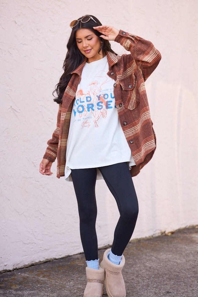 Hold Your Horses Off White Oversized Graphic Tee