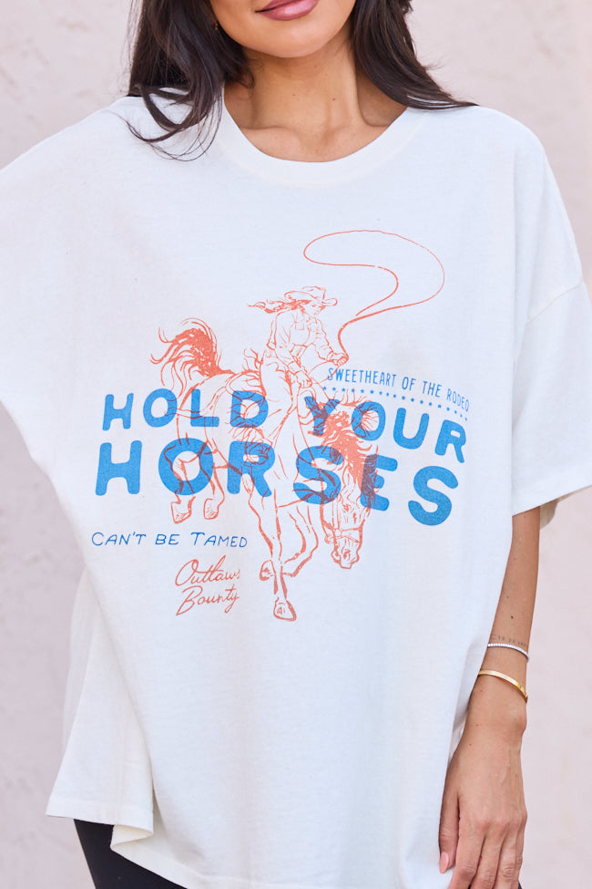 Hold Your Horses Off White Oversized Graphic Tee