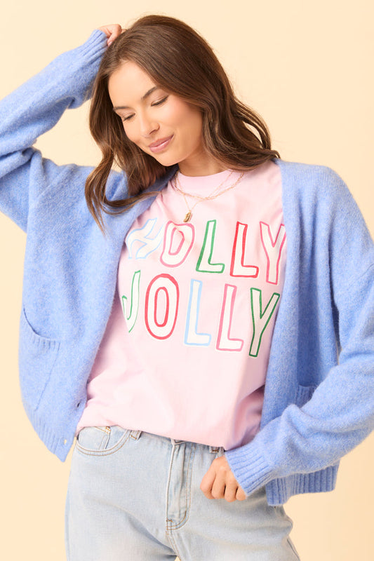 Holly Jolly Light Pink Graphic Tee