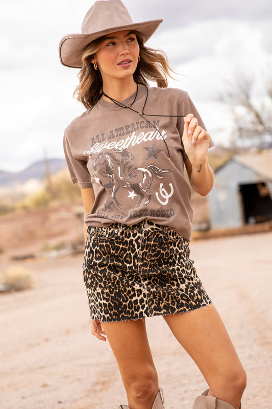 Fierce Frequency Leopard Denim Mini Skirt