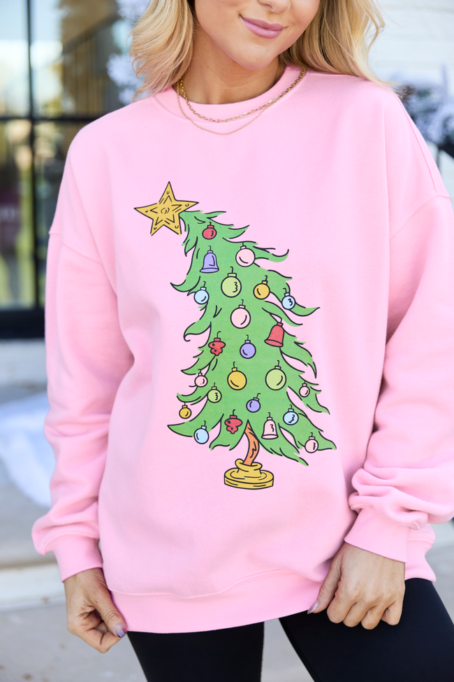 Christmas Tree Light Pink Graphic Sweatshirt