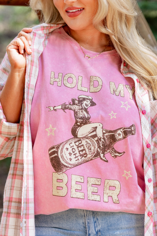 Zutter Hold My Beer Pink Graphic Tee FINAL SALE