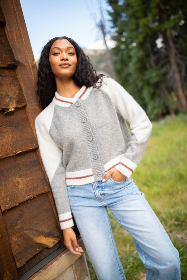 Jordan Grey Bomber Cardigan Sweater SALE