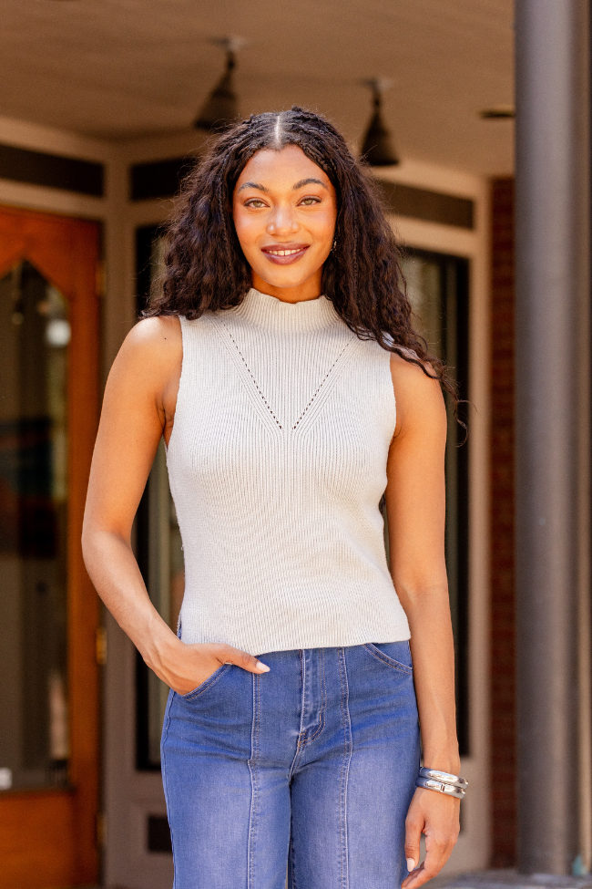 Farrah Ivory Mock Neck Sweater Tank SALE