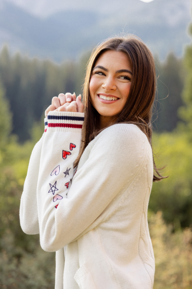 Brie Striped Trim Varsity Long Sleeve Cardigan FINAL SALE