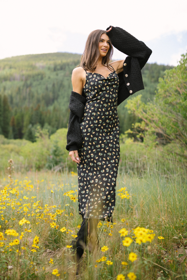 Bianca Black Floral Slip Dress