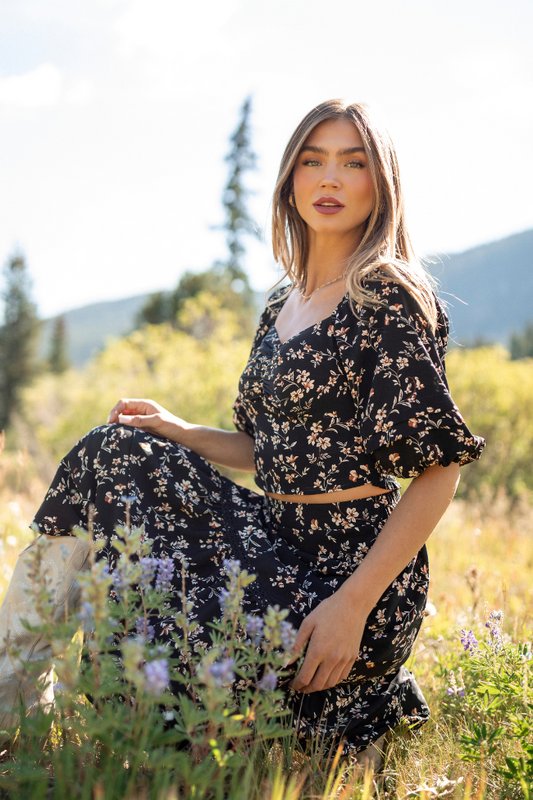 Sasha Black Floral Puff Sleeve Smocked Blouse