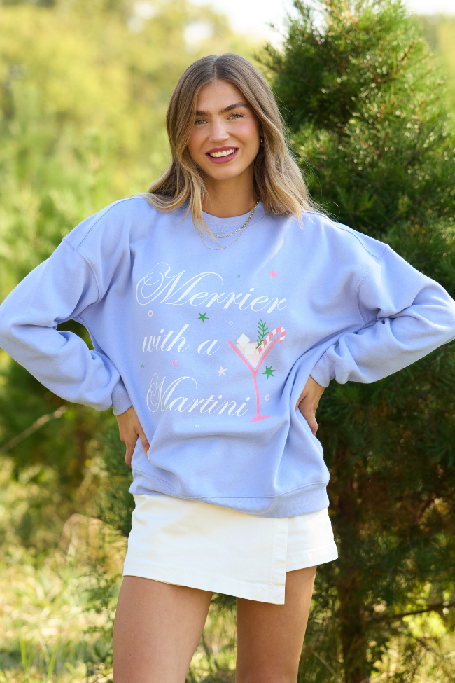 Merrier With A Martini Periwinkle Graphic Sweatshirt